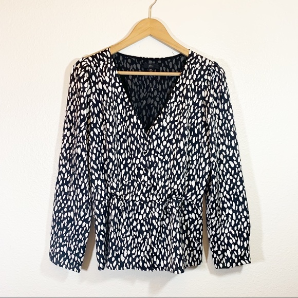 J. Crew Tops - J. Crew black and white leopard print peplum crepe top